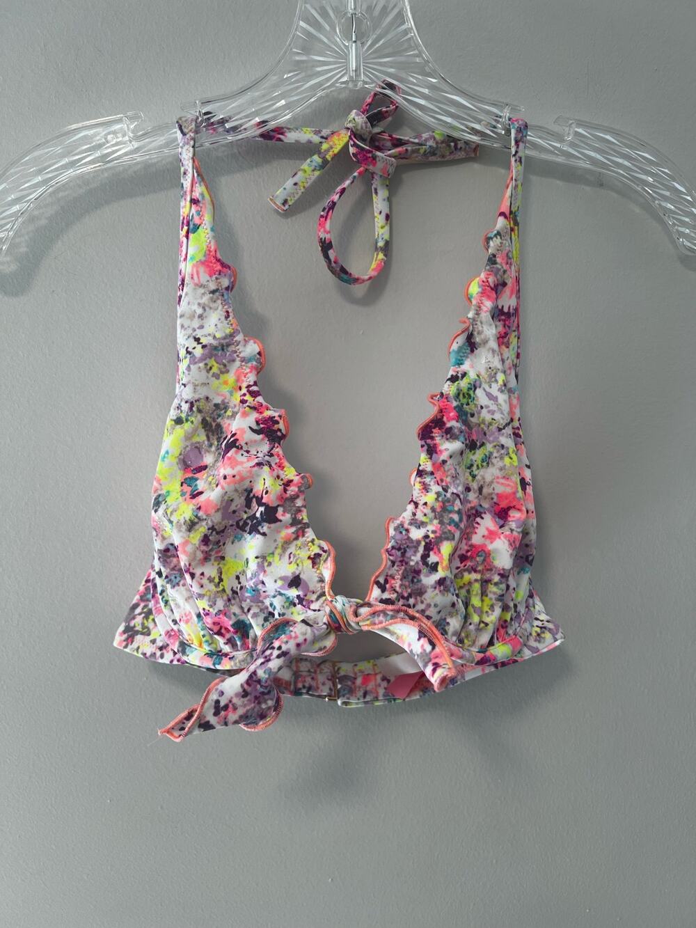 Victoria's Secret Plunging Underwire Bikini Top Pink Abstract Floral 32DD